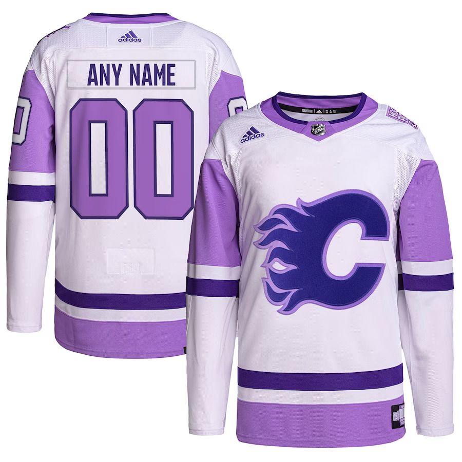 Men Calgary Flames adidas White Purple Hockey Fights Cancer Primegreen Authentic Custom NHL Jersey->customized nhl jersey->Custom Jersey